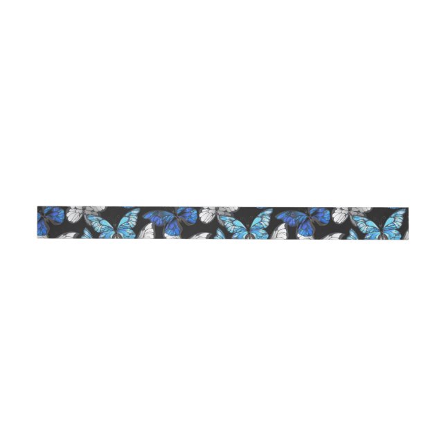 Dark Seamless Pattern with Blue Butterflies Morpho Wrap Around Label (Individual)