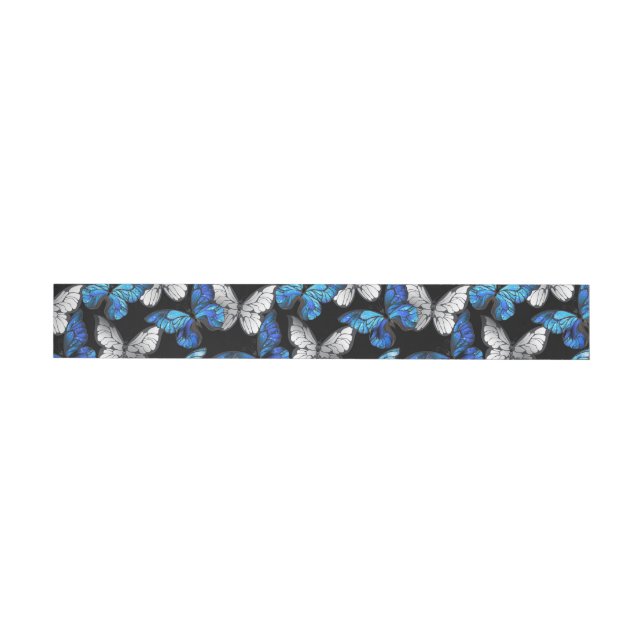 Dark Seamless Pattern with Blue Butterflies Morpho Wraparound Address Label (Individual)