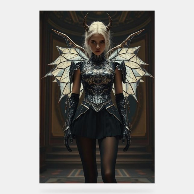 Dark Seraphim Queen - Fantasy Gothic Warrior Angel Acrylic Sign (Front)