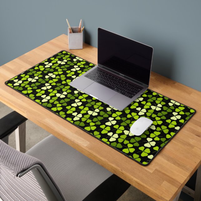 Dark Shamrock Pattern Green & Black Desk Mat (Office 2)