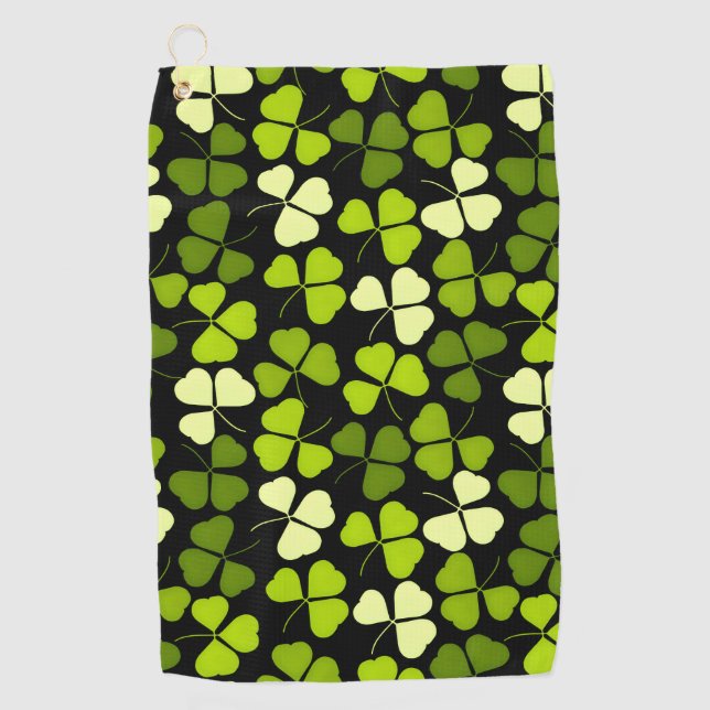 Dark Shamrock Pattern Green & Black Golf Towel (Front)