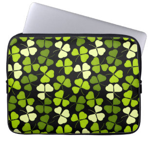 Dark Shamrock Pattern Green & Black Laptop Sleeve