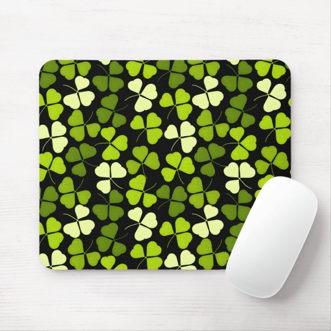 Dark Shamrock Pattern Green & Black Mouse Mat (With Mouse)