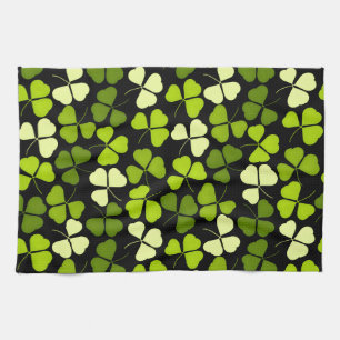 Dark Shamrock Pattern Green & Black Tea Towel