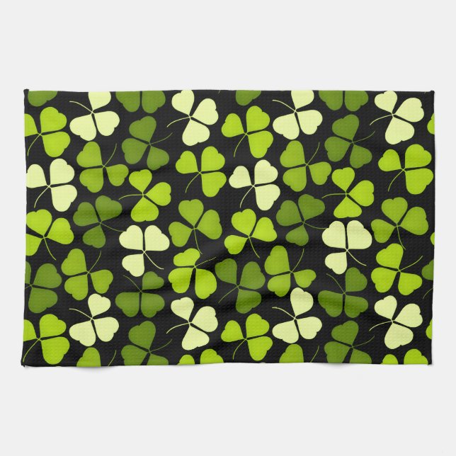 Dark Shamrock Pattern Green & Black Tea Towel (Horizontal)