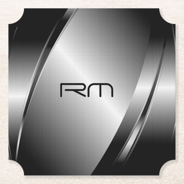 Dark silver tones shiny metallic look paper coaster (Front)