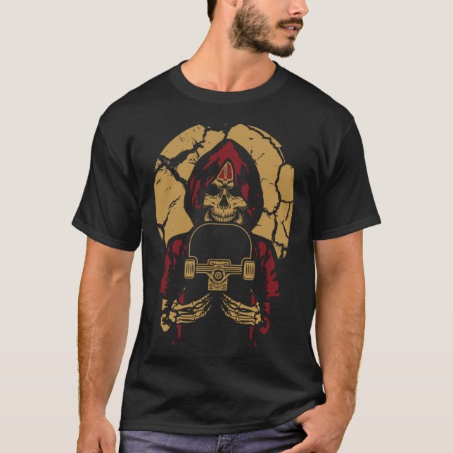 Dark Skateboard Skeleton Skateboard Driver T-Shirt (Front)