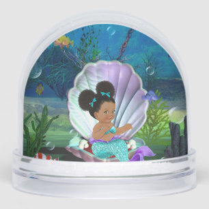 Dark Skin Baby Mermaid Snowglobe