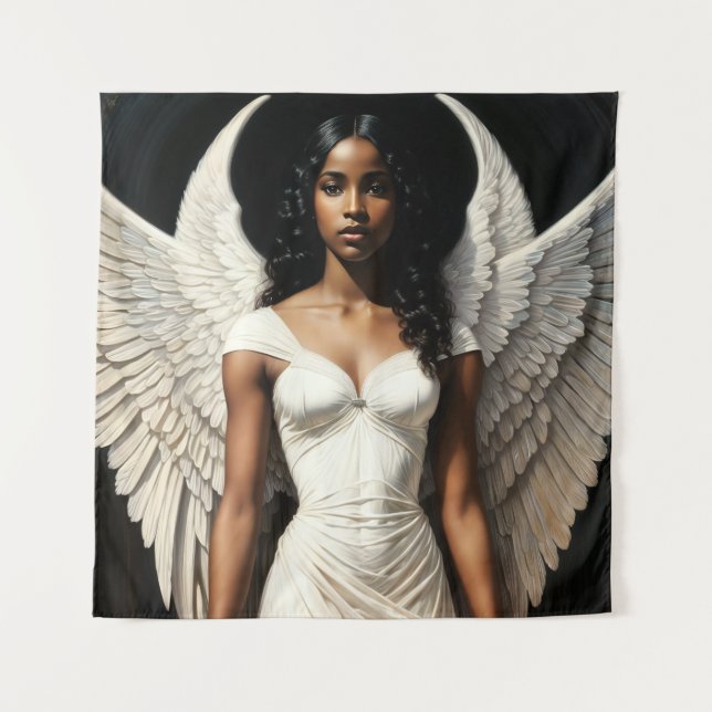 Dark Skin Black Girl Angel Angelcore Tapestry (Front)