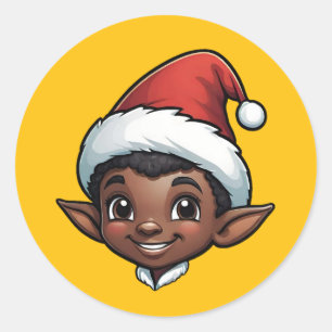Dark Skin Christmas Elf Male Classic Round Sticker