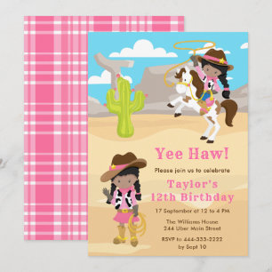 Dark Skin Cowgirl Birthday Party Invitation