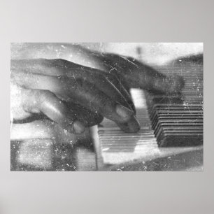 dark skin hands bw playing piano keyboard grunge poster
