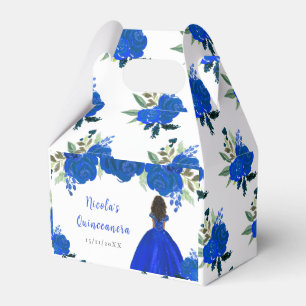 Dark Skin Princess Blue Floral Quinceanera Favour Box