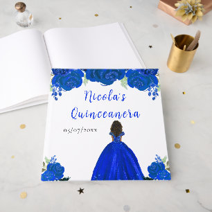 Dark Skin Princess Blue Quinceanera Guest Book