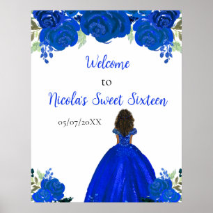 Dark Skin Princess Blue Sweet Sixteen Welcome Poster