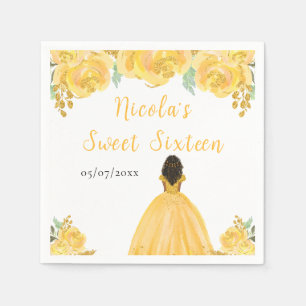 Dark Skin Princess Gold Floral Sweet Sixteen Napkin