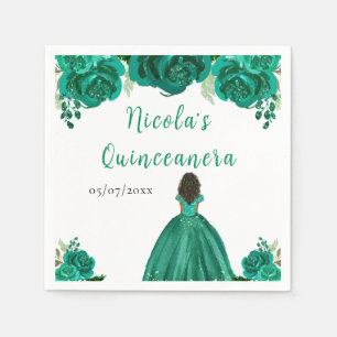 Dark Skin Princess Green Floral Quinceanera Napkin