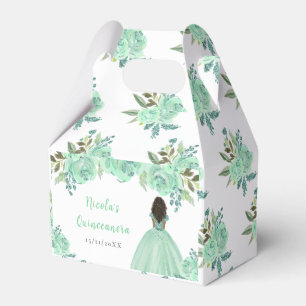 Dark Skin Princess Mint Floral Quinceanera Favour Box