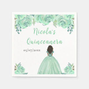 Dark Skin Princess Mint Floral Quinceanera Napkin