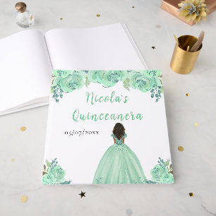 Dark Skin Princess Mint Quinceanera Guest Book