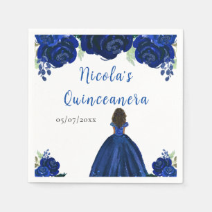 Dark Skin Princess Navy Floral Quinceanera Napkin