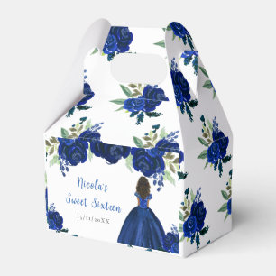 Dark Skin Princess Navy Floral Sweet Sixteen Favour Box