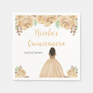 Dark Skin Princess Peach Floral Quinceanera Napkin