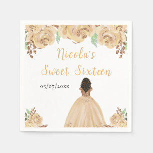 Dark Skin Princess Peach Floral Sweet Sixteen Napkin