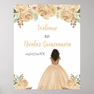Dark Skin Princess Peach Quinceanera Welcome Poster