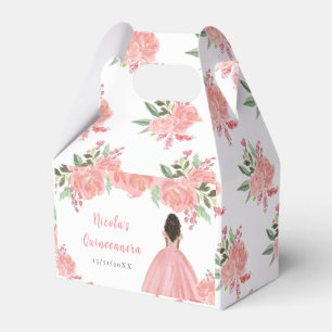 Dark Skin Princess Pink Floral Quinceanera Favour Box