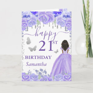 Dark Skin Princess Purple Dress Birthday Card