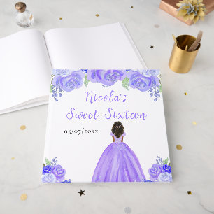 Dark Skin Princess Purple Sweet Sixteen Guest Book