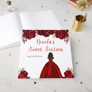 Dark Skin Princess Red Sweet Sixteen Guest Book