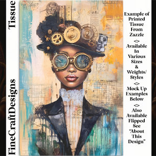 Dark Skin Steampunk Woman Collage DK1R Decoupage Tissue Paper