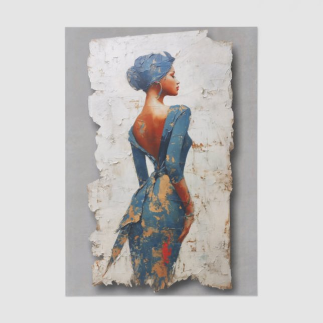 Dark Skin Woman in Blue EL6R Decoupage Tissue Paper (Front)