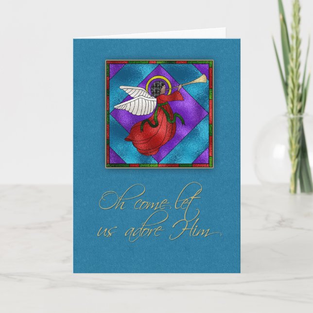 Dark Skinned Angel, Religious Christmas Holiday Card (Front)