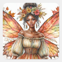 Dark-Skinned Fairy Autumn Aesthetic Watercolor