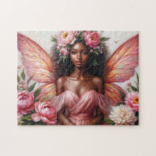 Dark-Skinned Fairy With Pink Wings Art Jigsaw Puzzle