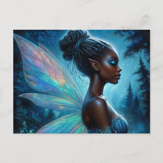 Dark-Skinned Fairy With Pointy Ears At Night Postcard (Front)