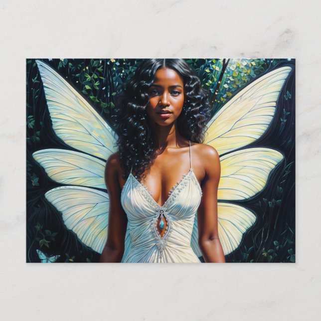 Dark-Skinned Fairy Woman In White Dress Postcard (Front)