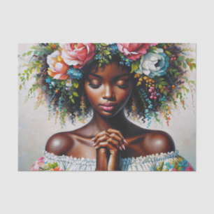 Dark-Skinned Woman Prays Floral Portrait Tissue Paper