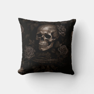 Dark Skull and Roses Cushion