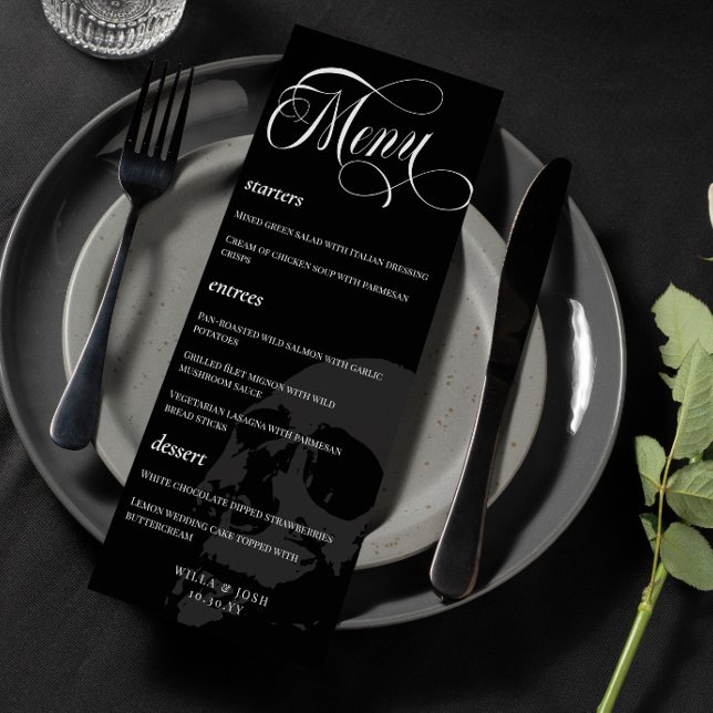 Dark Skull Beautiful Script Goth Wedding Menu (Creator Uploaded)