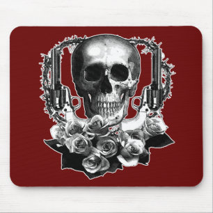 Dark- Skull Guns and Roses Black and White Mouse Mat