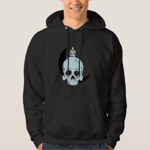 Dark Skull & Moon Candle Design   Horror Art Print Hoodie