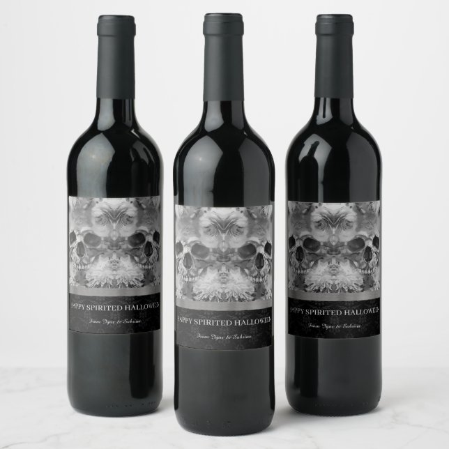 Dark Skulls Halloween Wine Label (Bottles)