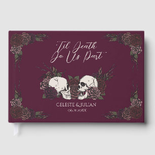 Dark Skulls & Roses Burgundy Til Death Guest Book