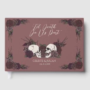 Dark Skulls & Roses Mauve Til Death Guest Book