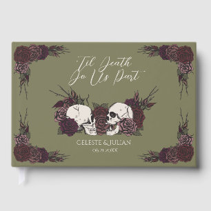 Dark Skulls & Roses Olive Green Til Death Guest Book