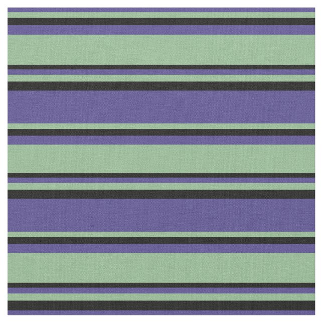 Dark Slate Blue, Dark Sea Green & Black Pattern Fabric (Close Up)